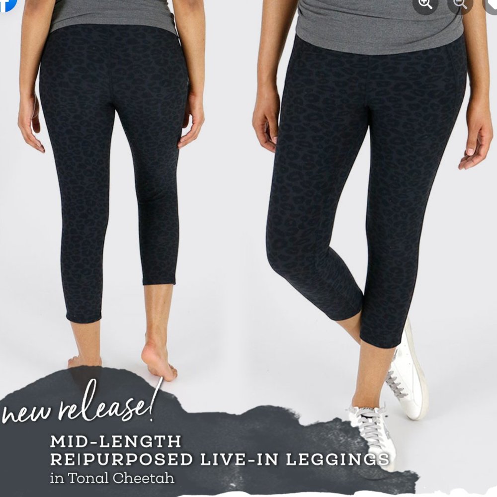 NWT Grace & Lace Mid-Length RePurposed Pocket Leggings in Tonal Cheetah Size L